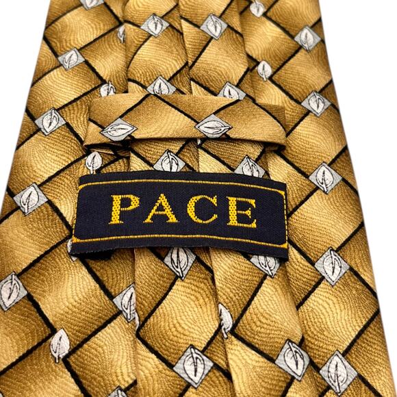 Pace Mens Gold Mens Tie Wide Fall Formal Business Geomentric - Picture 3 of 4
